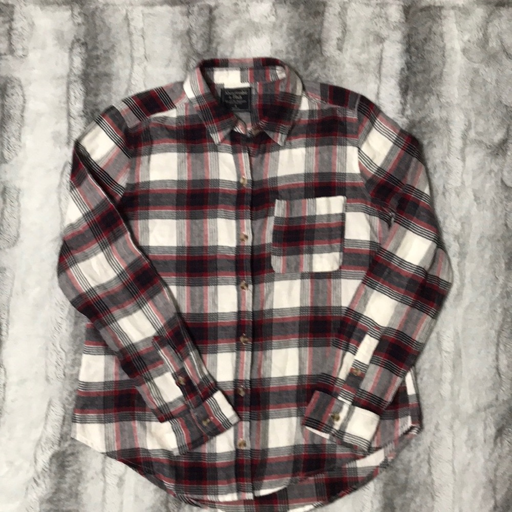 Abercrombie & Fitch Navy/Red/white boyfriend flannel shirt in size womens small